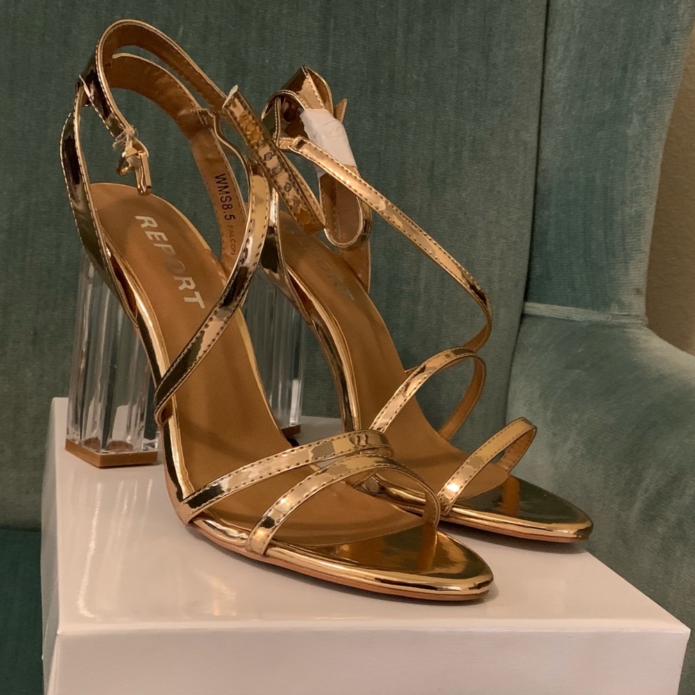 Gold high heel sandals
